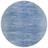 8' Denim Blue And Sky Blue Round Abstract Washable Indoor Outdoor Area Rug