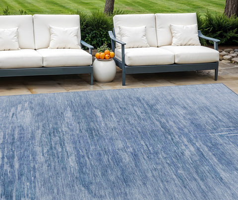 8' X 10' Denim Blue And Sky Blue Abstract Washable Indoor Outdoor Area Rug