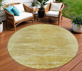 8' Gold And Wheat Round Abstract Washable Indoor Outdoor Area Rug