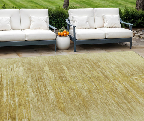 8' X 10' Gold And Wheat Abstract Washable Indoor Outdoor Area Rug