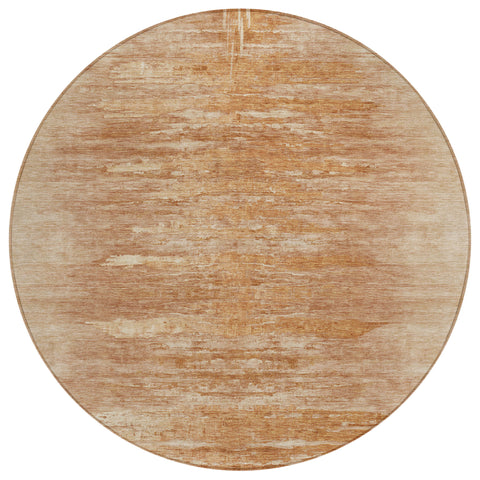 8' Salmon And Copper Round Abstract Washable Indoor Outdoor Area Rug