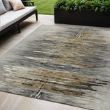 5' X 8' Gray Charcoal And Silver Abstract Washable Indoor Outdoor Area Rug
