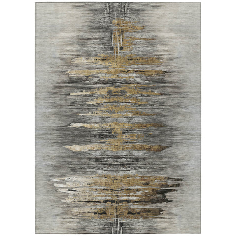 5' X 8' Gray Charcoal And Silver Abstract Washable Indoor Outdoor Area Rug
