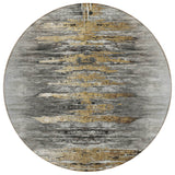 8' Gray Charcoal And Silver Round Abstract Washable Indoor Outdoor Area Rug