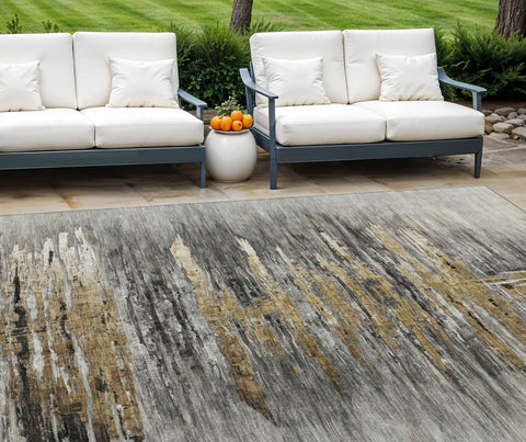 8' X 10' Gray Charcoal And Silver Abstract Washable Indoor Outdoor Area Rug