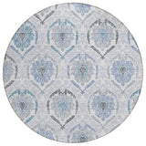 8' Gray And Denim Blue Round Medallion Washable Indoor Outdoor Area Rug