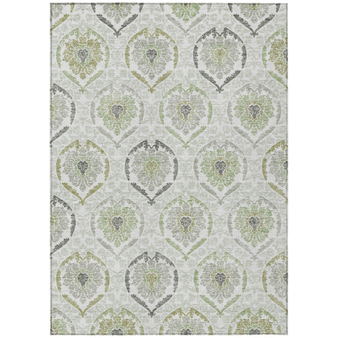 3' X 5' Gray And Olive Green Medallion Washable Indoor Outdoor Area Rug
