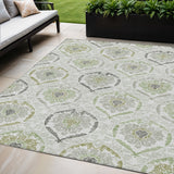 5' X 8' Gray And Olive Green Medallion Washable Indoor Outdoor Area Rug