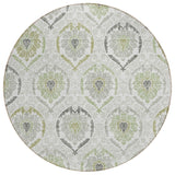 8' Gray And Olive Green Round Medallion Washable Indoor Outdoor Area Rug