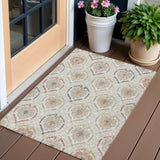 3' X 5' Ivory Gold And Taupe Medallion Washable Indoor Outdoor Area Rug