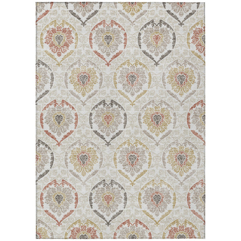 5' X 8' Ivory Gold And Taupe Medallion Washable Indoor Outdoor Area Rug