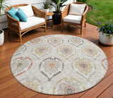 8' Ivory Gold And Taupe Round Medallion Washable Indoor Outdoor Area Rug