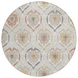 8' Ivory Gold And Taupe Round Medallion Washable Indoor Outdoor Area Rug