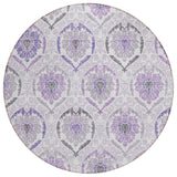 8' Purple Lavender And Gray Round Medallion Washable Indoor Outdoor Area Rug