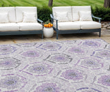 8' X 10' Purple Lavender And Gray Medallion Washable Indoor Outdoor Area Rug