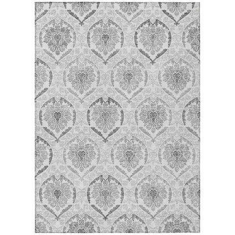 3' X 5' Silver Gray And Charcoal Medallion Washable Indoor Outdoor Area Rug