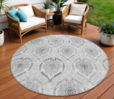 8' Silver Gray And Charcoal Round Medallion Washable Indoor Outdoor Area Rug