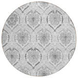 8' Silver Gray And Charcoal Round Medallion Washable Indoor Outdoor Area Rug