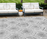 8' X 10' Silver Gray And Charcoal Medallion Washable Indoor Outdoor Area Rug