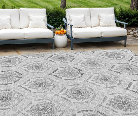 8' X 10' Silver Gray And Charcoal Medallion Washable Indoor Outdoor Area Rug