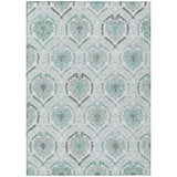 3' X 5' Teal Blue Silver And Gray Medallion Washable Indoor Outdoor Area Rug