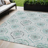 5' X 8' Teal Blue Silver And Gray Medallion Washable Indoor Outdoor Area Rug