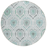 8' Teal Blue Silver And Gray Round Medallion Washable Indoor Outdoor Area Rug