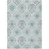 8' X 10' Teal Blue Silver And Gray Medallion Washable Indoor Outdoor Area Rug
