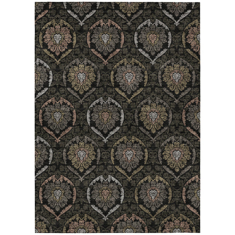 5' X 8' Black Gray And Brown Medallion Washable Indoor Outdoor Area Rug