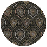 8' Black Gray And Brown Round Medallion Washable Indoor Outdoor Area Rug