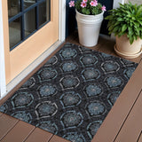 3' X 5' Blue Charcoal And Gray Medallion Washable Indoor Outdoor Area Rug