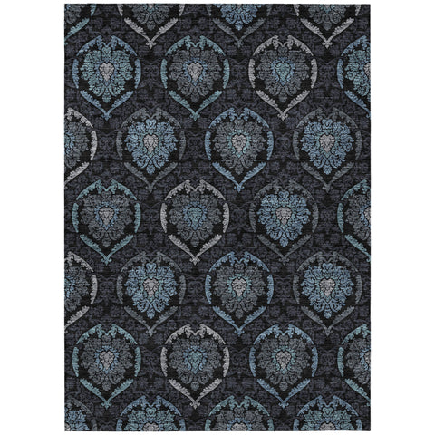 5' X 8' Blue Charcoal And Gray Medallion Washable Indoor Outdoor Area Rug