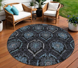 8' Blue Charcoal And Gray Round Medallion Washable Indoor Outdoor Area Rug