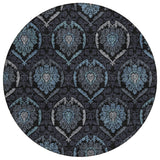 8' Blue Charcoal And Gray Round Medallion Washable Indoor Outdoor Area Rug