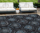 8' X 10' Blue Charcoal And Gray Medallion Washable Indoor Outdoor Area Rug