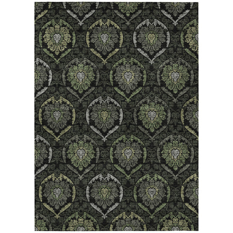 5' X 8' Green Gray And Charcoal Medallion Washable Indoor Outdoor Area Rug