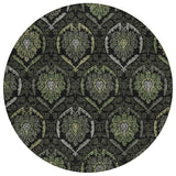 8' Green Gray And Charcoal Round Medallion Washable Indoor Outdoor Area Rug