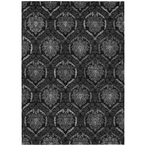 3' X 5' Gray Charcoal And Silver Medallion Washable Indoor Outdoor Area Rug