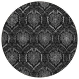 8' Gray Charcoal And Silver Round Medallion Washable Indoor Outdoor Area Rug