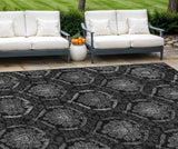 8' X 10' Gray Charcoal And Silver Medallion Washable Indoor Outdoor Area Rug