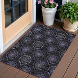 3' X 5' Purple Charcoal And Gray Medallion Washable Indoor Outdoor Area Rug