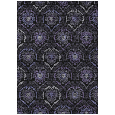 5' X 8' Purple Charcoal And Gray Medallion Washable Indoor Outdoor Area Rug