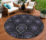 8' Purple Charcoal And Gray Round Medallion Washable Indoor Outdoor Area Rug