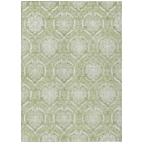 5' X 8' Artichoke Green And Ivory Medallion Washable Indoor Outdoor Area Rug