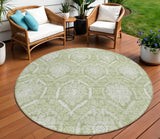 8' Artichoke Green And Ivory Round Medallion Washable Indoor Outdoor Area Rug