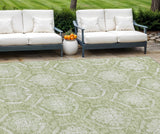 8' X 10' Artichoke Green And Ivory Medallion Washable Indoor Outdoor Area Rug