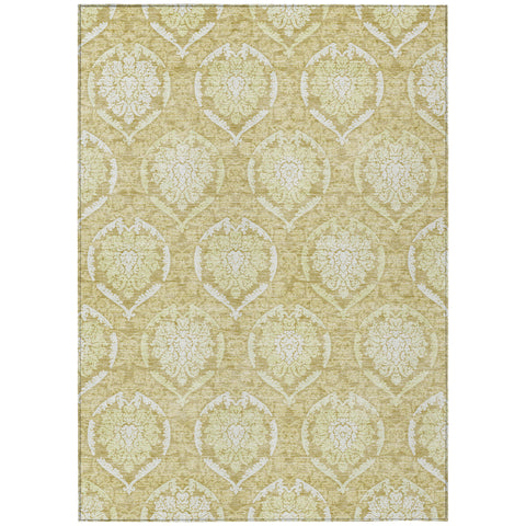 3' X 5' Gold Wheat And Ivory Medallion Washable Indoor Outdoor Area Rug