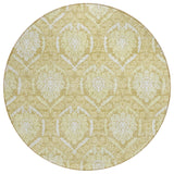 8' Gold Wheat And Ivory Round Medallion Washable Indoor Outdoor Area Rug