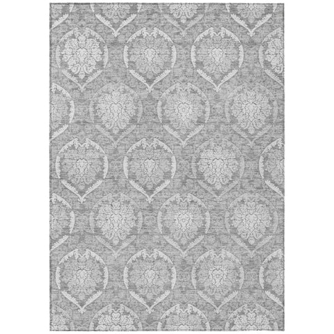 3' X 5' Gray And Silver Medallion Washable Indoor Outdoor Area Rug