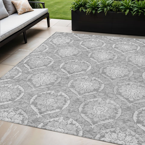 5' X 8' Gray And Silver Medallion Washable Indoor Outdoor Area Rug